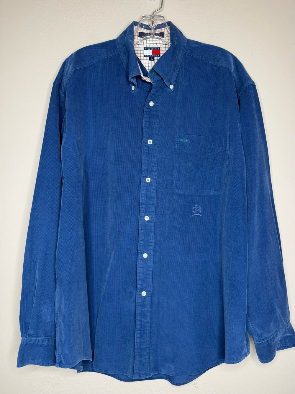 Tommy Hilfiger Blue Corduroy Button-Down Shirt Long Sleeve Cotton Size Large